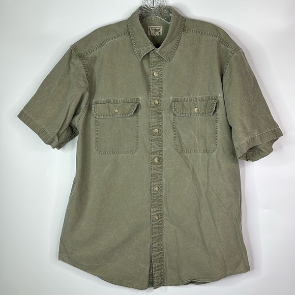 Vintage L.L. Bean OFCW9 Green Short Sleeve Button Up Shirt Medium - Picture 1 of 8